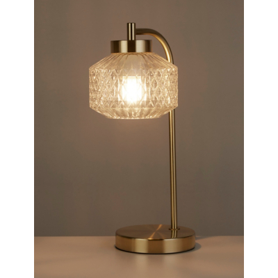 Lighting Collection Satin Brass And Clear Glass Table Lamp, Gold