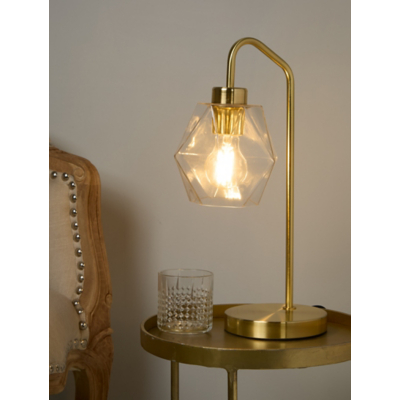 Lighting Collection Satin Brass And Clear Glass Lamp, Gold