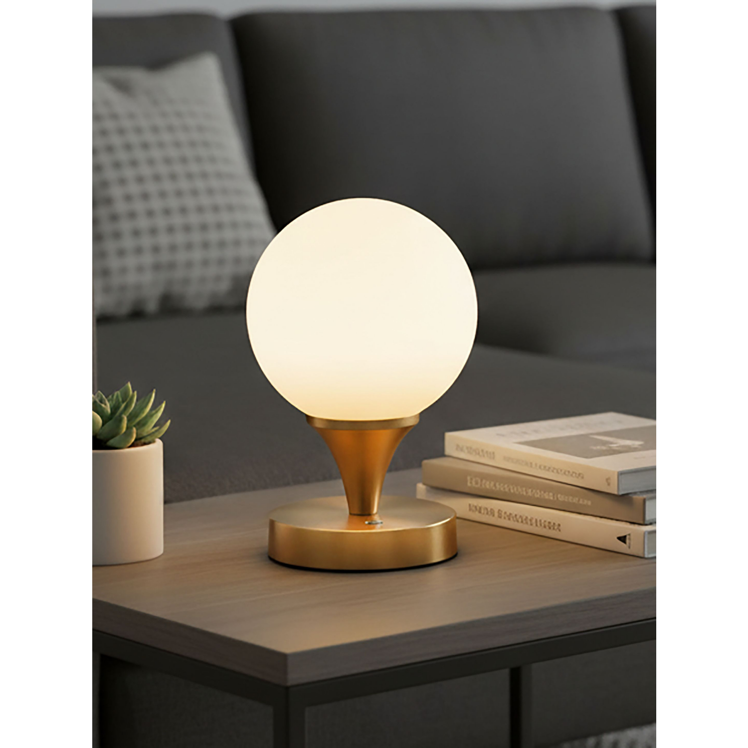 George Gold Searchlight Opal Glass Rechargeable Table Lamp