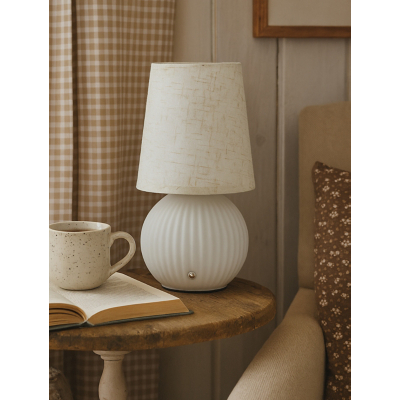 Lighting Collection Rechargeable Ribbed White Glass Table Lamp, White