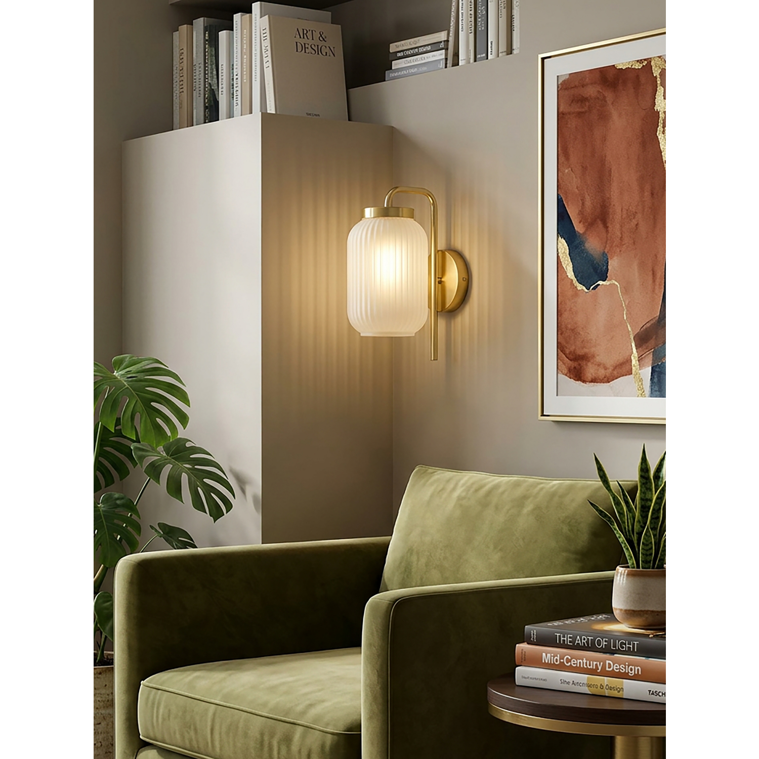 George Gold Searchlight Frosted Ribbed Glass Wall Light