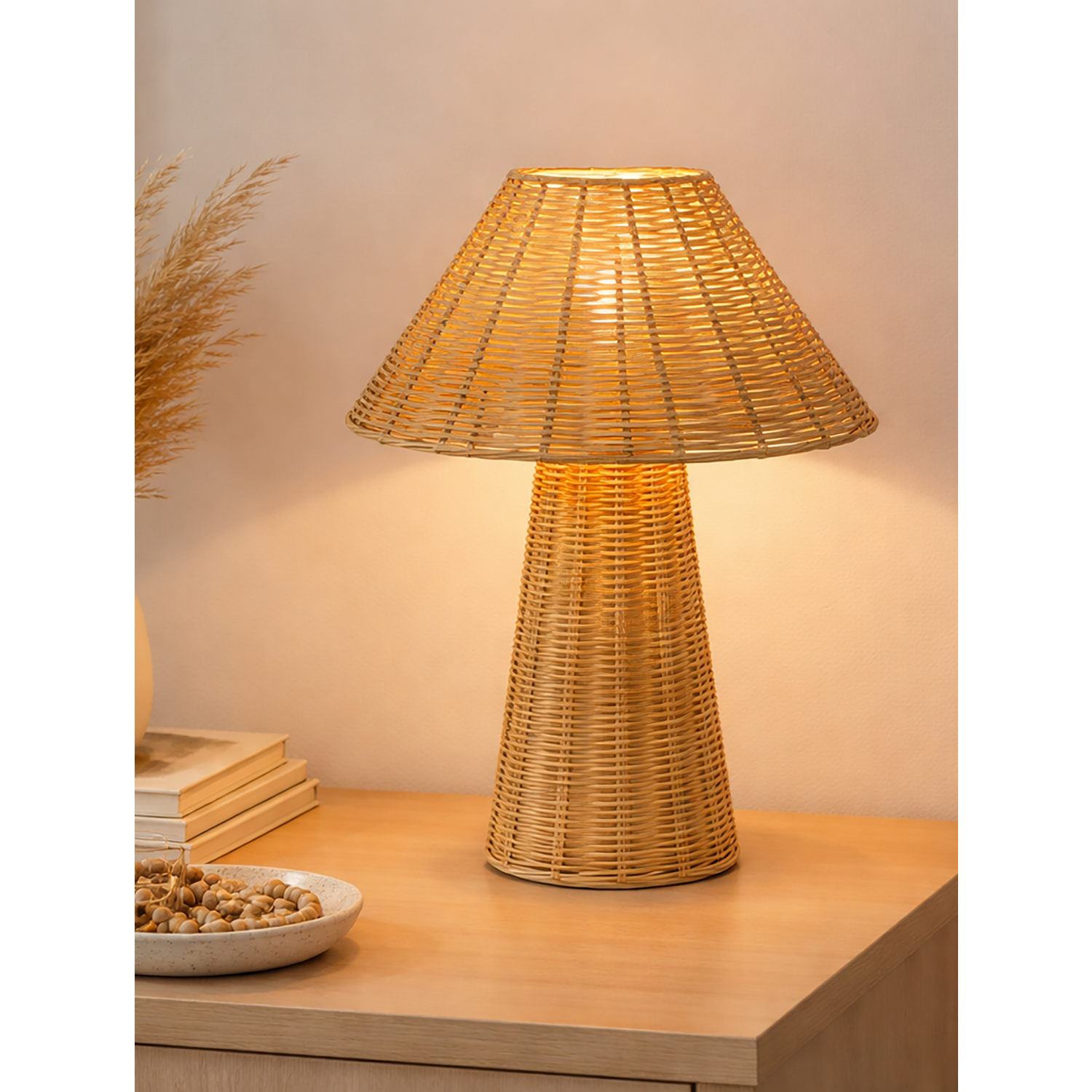 George Natural Searchlight Rattan Cone Table Lamp