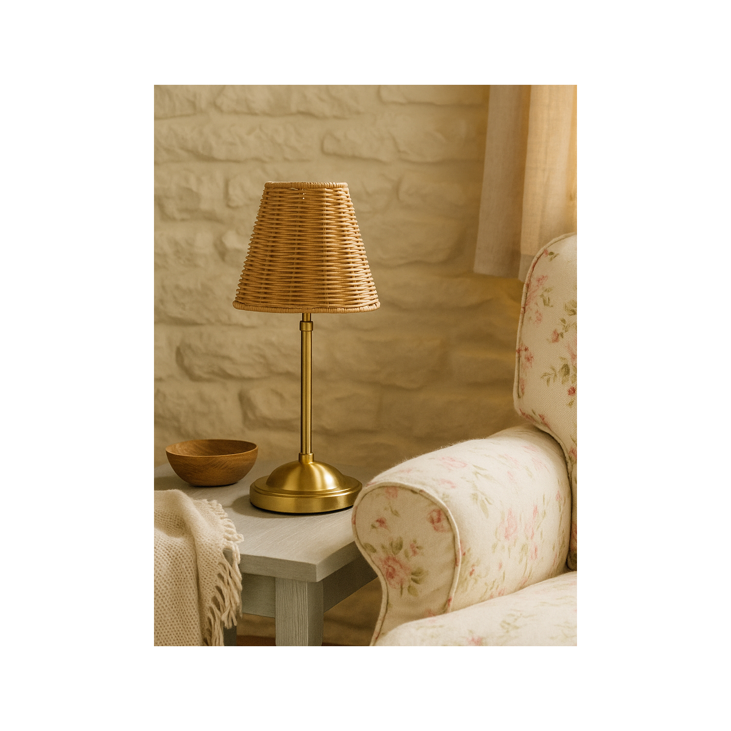 George Gold Searchlight Rechargeable Rattan Table Lamp