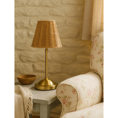 George Searchlight Gold Rechargeable Rattan Table Lamp - Gold