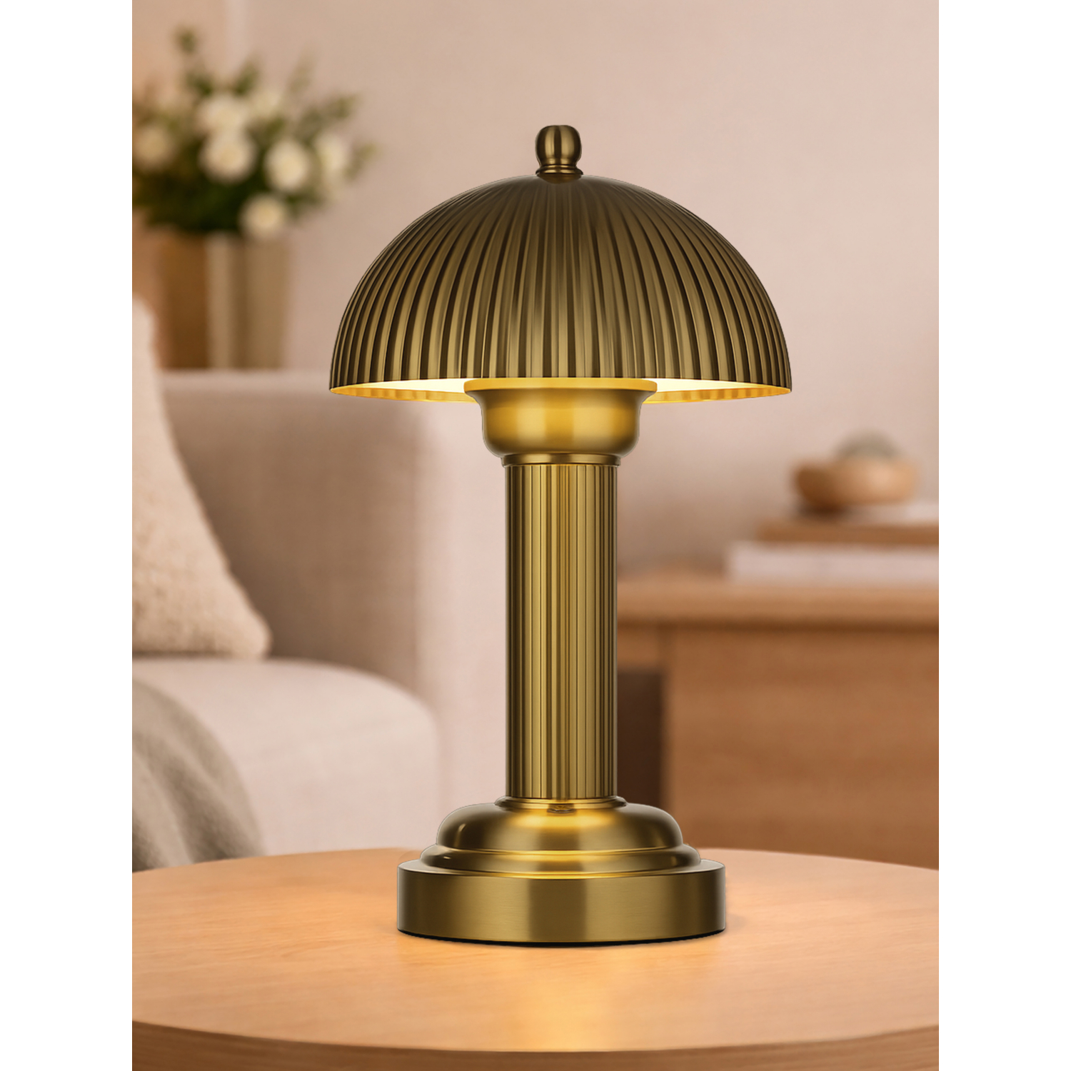 George Brass Searchlight Gold Ribbed Dome Rechargeable Table Lamp