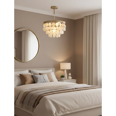 George Searchlight Satin Silver Capiz Semi-Flush Chandelier - Silver