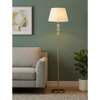 George Searchlight Brass Floor Lamp with Ribbed Glass Ball Detail - Gold
