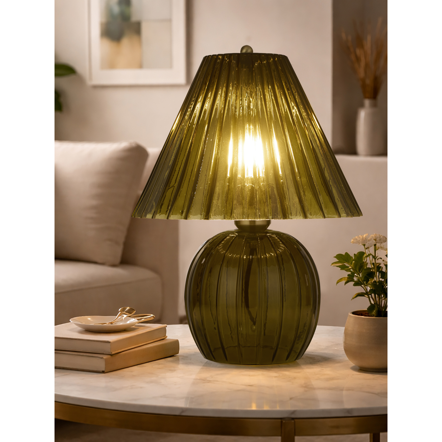 George Green Searchlight Ribbed Glass Table Lamp