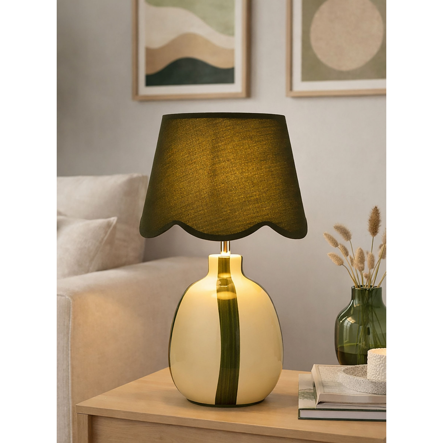 George Green Searchlight Stripe Ceramic Table Lamp With Scallop Shade