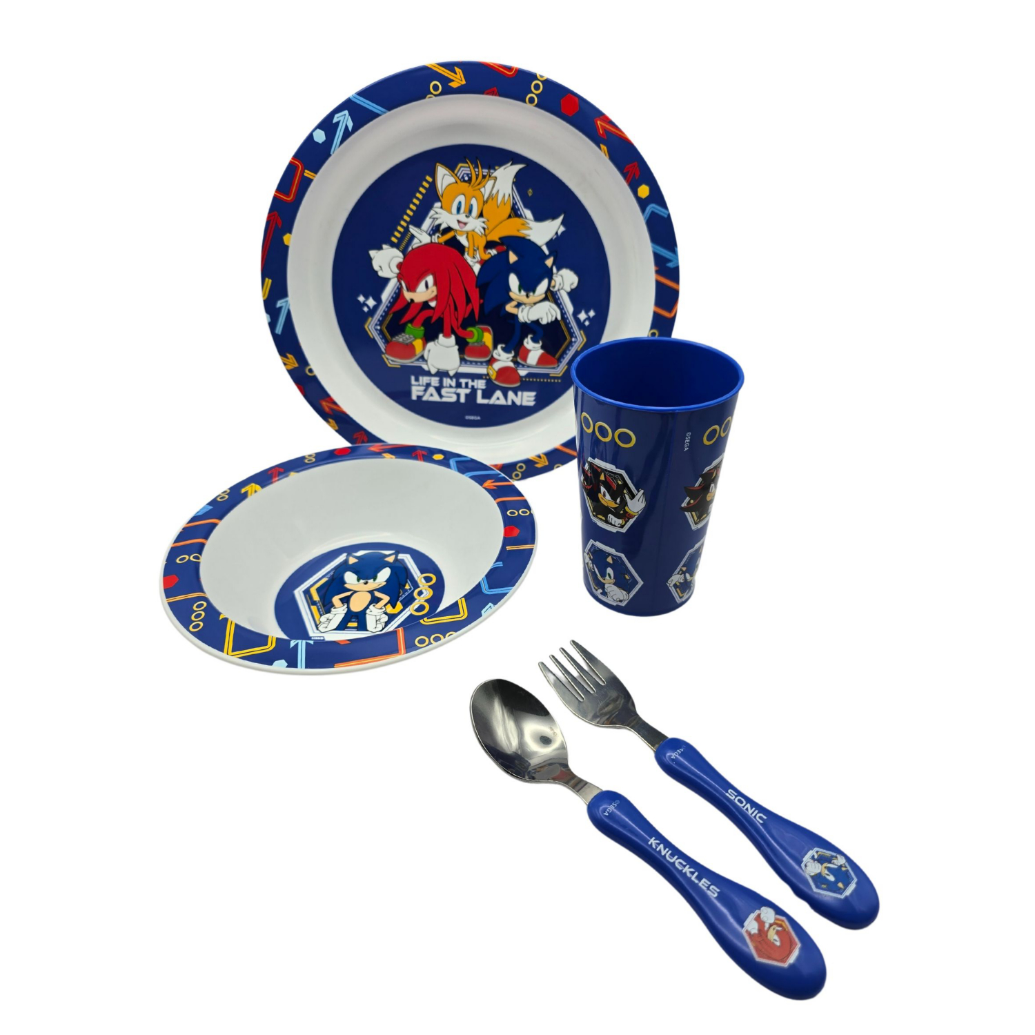 Sonic Blue 5 Piece Kids Dinnerware Set