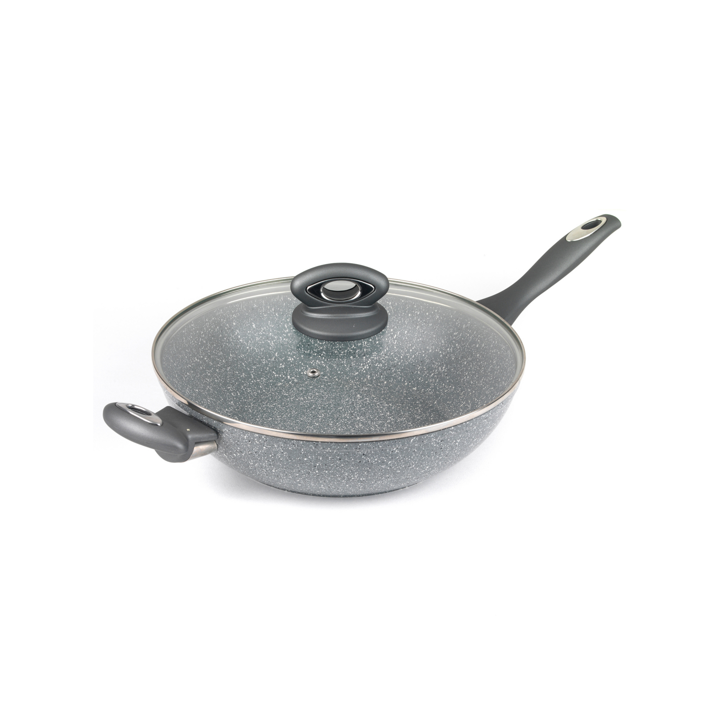 Salter Wok Non-Stick 28cm Glass Lid Induction Marblestone Forged Aluminium Grey - Image 3