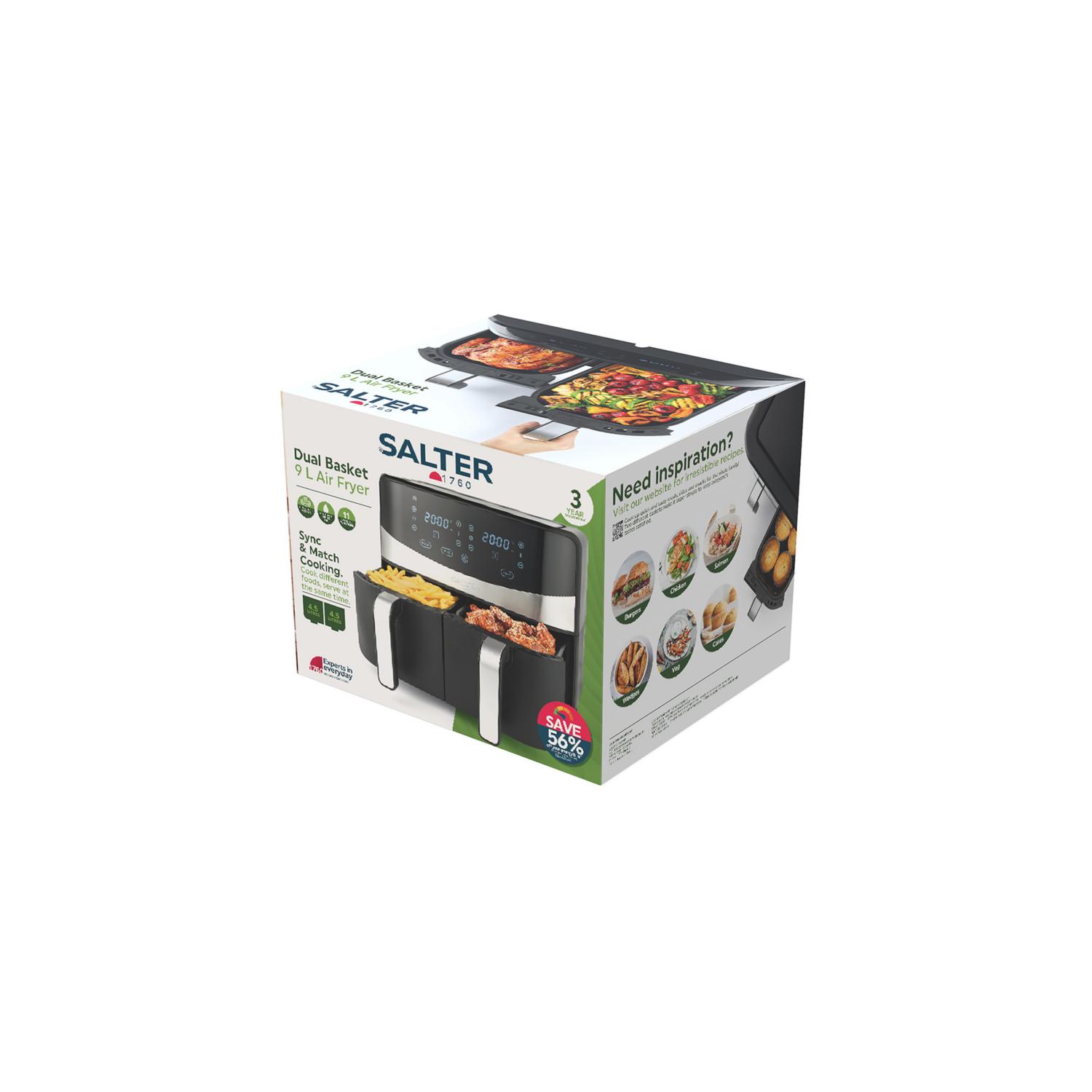 Salter Black Ek6178as Dual Drawer Air Fryer - 9L