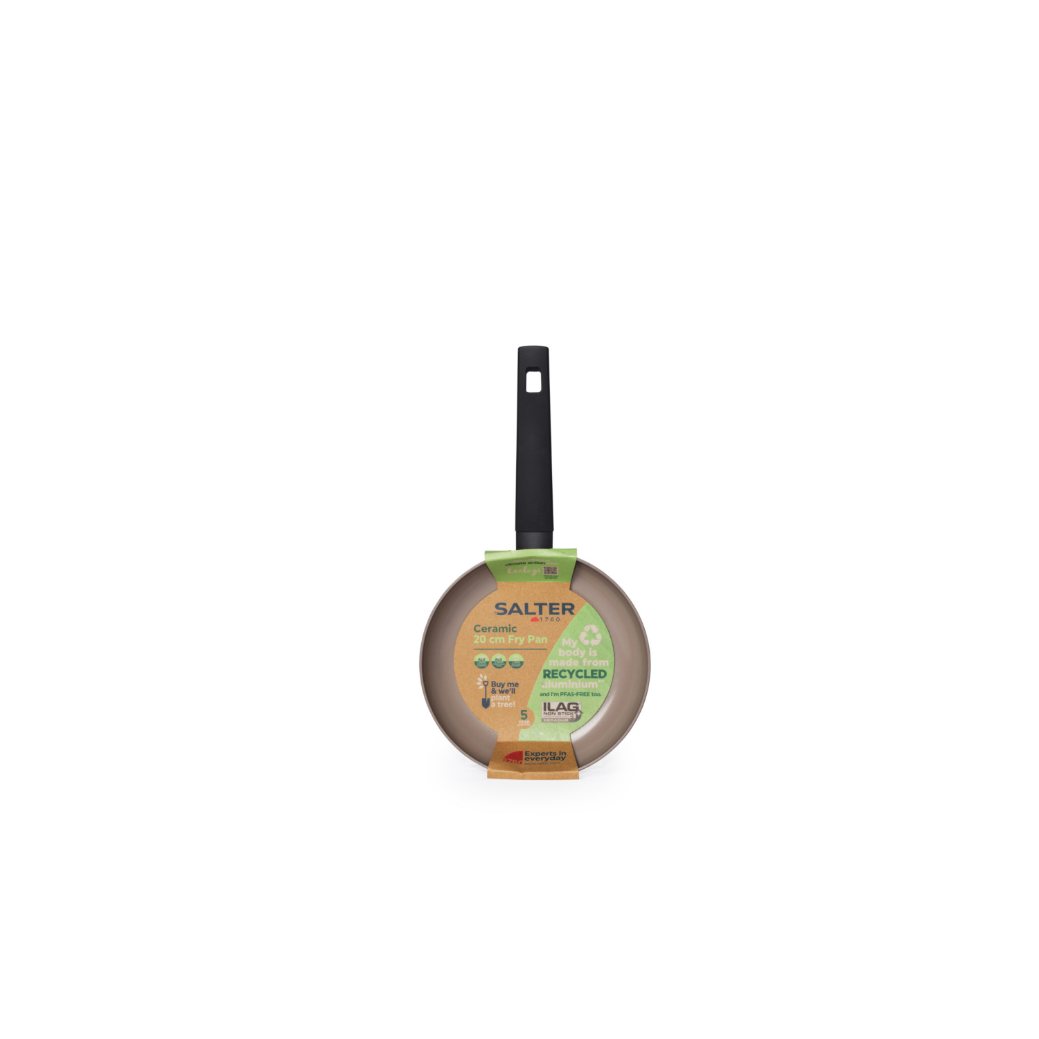 Salter Beige Recycled Ceramic Frying Pan 20 Cm, Non Stick, Induction | 100% Recycled Aluminium Body, Pfoa And Pfas Free Ceramic Coating, Soft Touch Stay Cool Handle, Mushroom Coloured Interior - Image 3