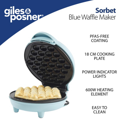 Giles & Posner EK5922GSGR Double Mini Waffle Maker – Non-Stick Waffle Iron Machine, Sweet/Savoury Snacks Desserts, Compact, 11.5cm Removable Plates