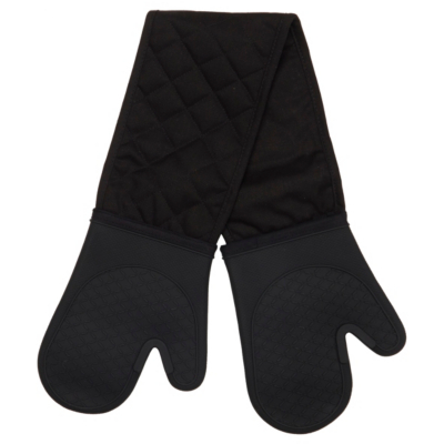 Home Black Double Silicone Oven Glove with Cotton Band Home