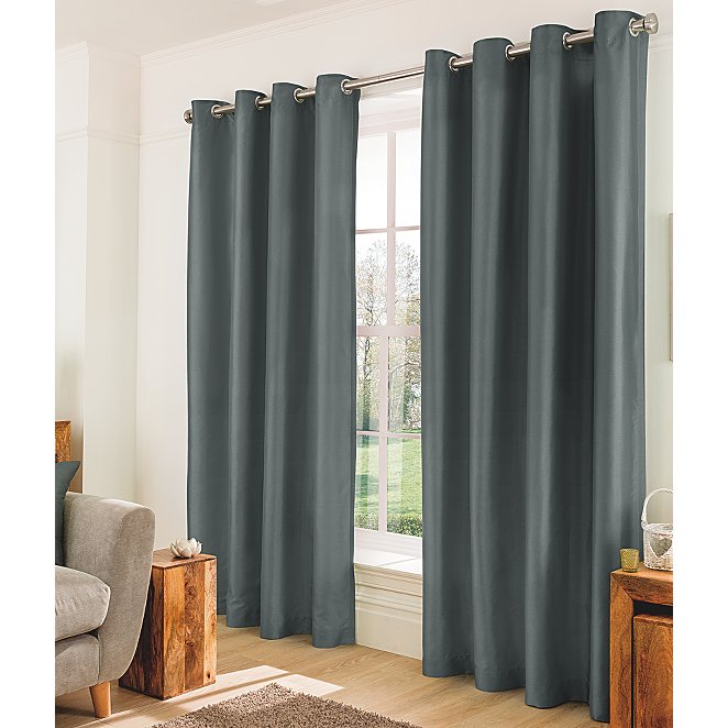 Charcoal Faux Silk Eyelet Curtains, What Is Faux Silk Curtains