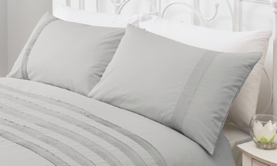 Home 100 Cotton Grey Pintuck Duvet Set Home & Garden at ASDA