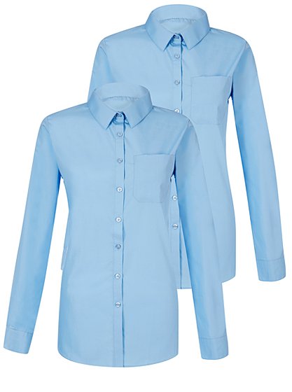 Girls School 2 Pack Long Sleeve Shirts - Blue | School | George at ASDA