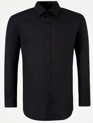 Black Slim Fit Long Sleeve Shirt | Men 