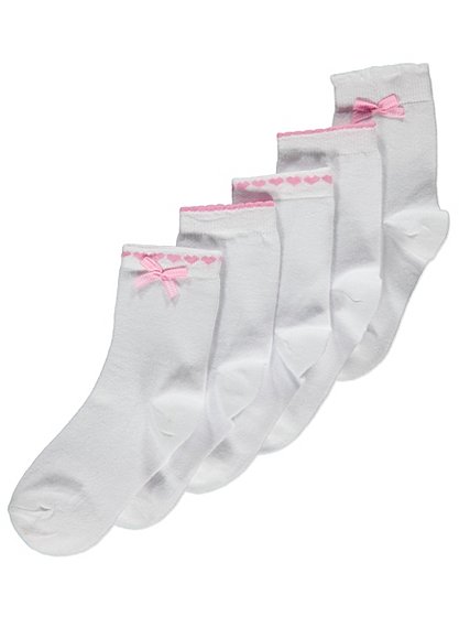 5 Pack Girls School Ankle Socks – White/ Pink | Kids | George at ASDA