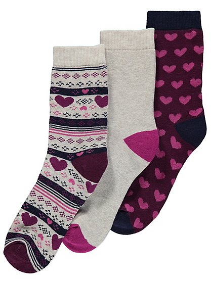 3 Pack Assorted Heart Print Thermal Socks | Women | George at ASDA