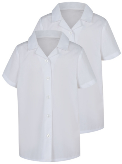 Girls White School Short Sleeve Open Neck Blouse 2 Pack | School ...