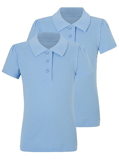 Girls School 2 Pack Scallop Polo Shirts - Blue | School | George at ASDA
