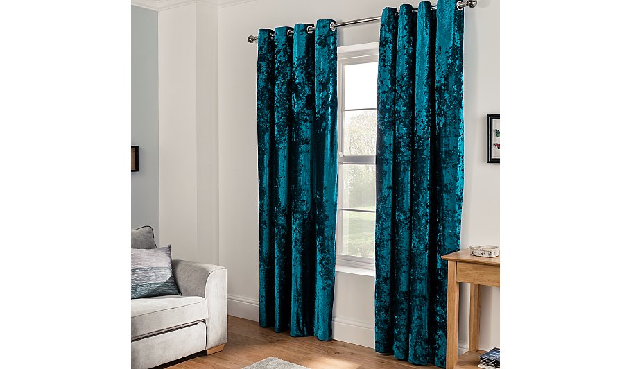 Embossed Crushed Velvet Eyelet Curtains Teal Home