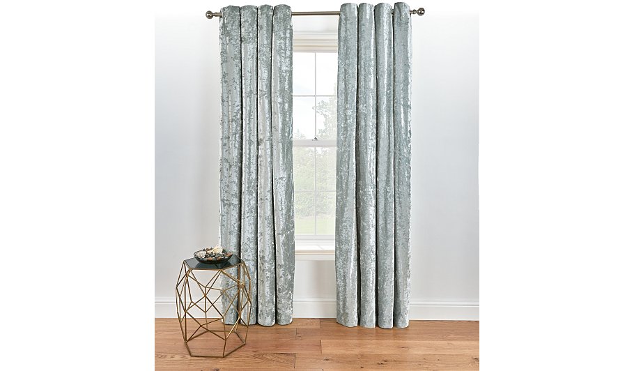 Grey Embossed Crushed Velvet Eyelet Curtains Home