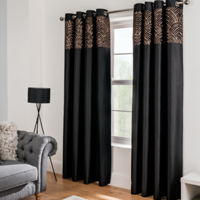Black Sequin Faux Silk Eyelet Curtains Home George