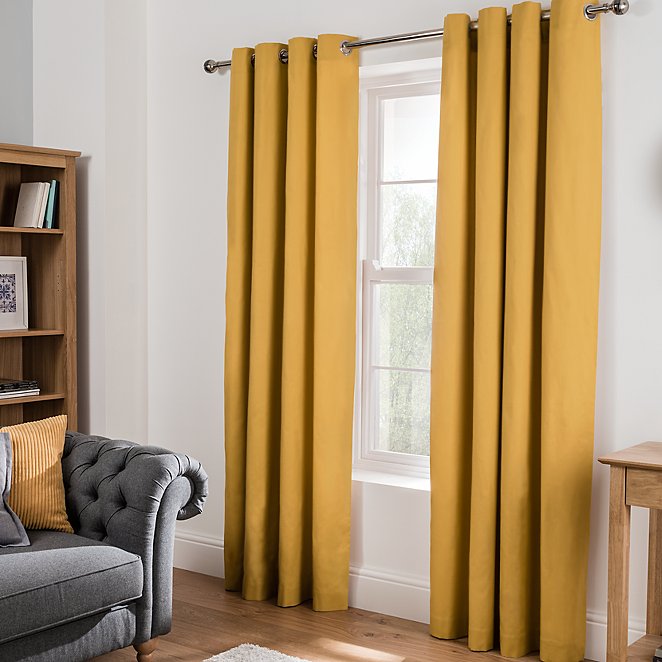 Plain Eyelet Curtains Honey Home, Yellow Curtains For Living Room