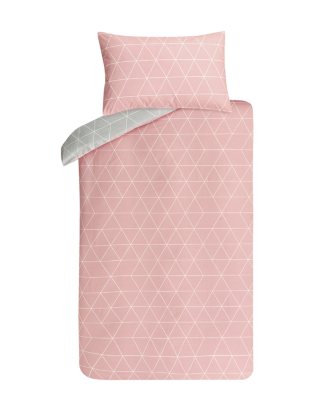 Reversible Pink & Grey Geometric Print Duvet Cover Home & Garden
