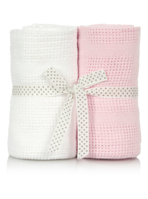 Pink and White Cellular Baby Blanket 