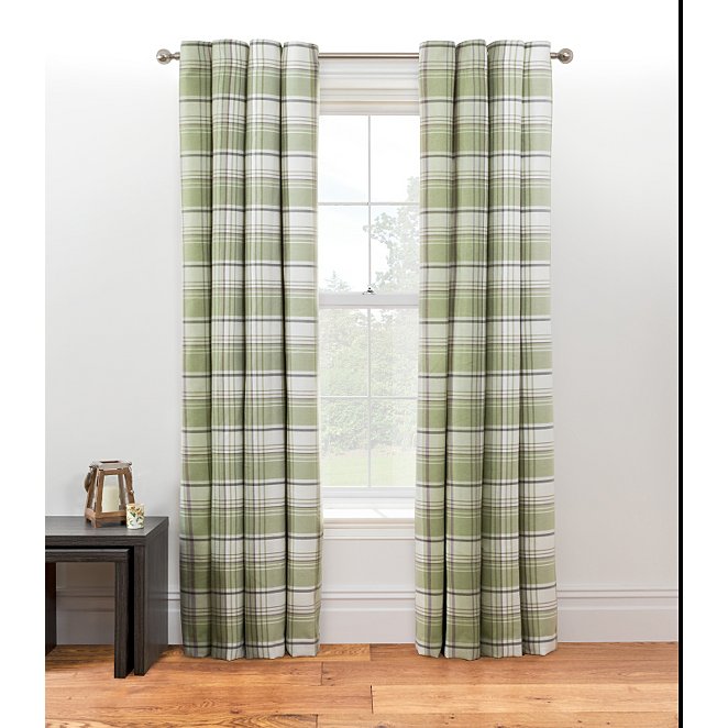 Check Woven Lined Curtains Green, Sage Green And Cream Curtains