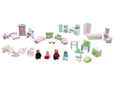 Home Wooden LightUp Dolls House & Large Furniture Set Toys