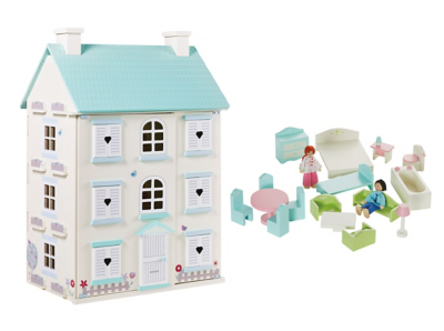 Home Wooden LightUp Dolls House & Furniture Set Toys