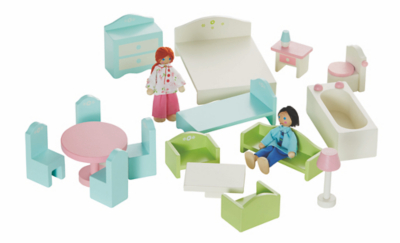 Home Wooden LightUp Dolls House & Furniture Set Toys