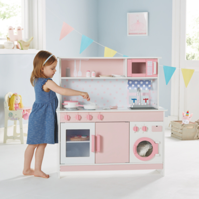 George Home Pink Wooden Kitchen and Cooking Set Toys ...