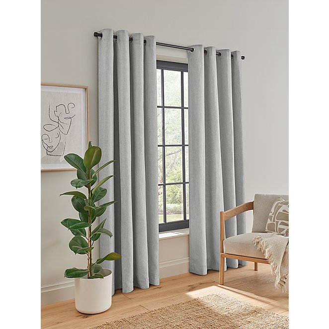 Grey Textured Weave Lined Curtains, Open Weave Curtains