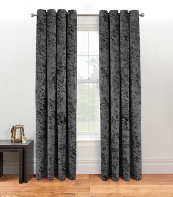 Dark Grey Velour Eyelet Curtains