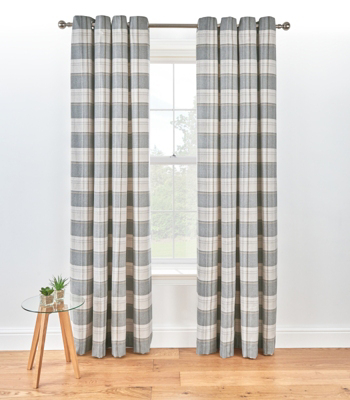 Check Woven Lined Curtains Charcoal Home George