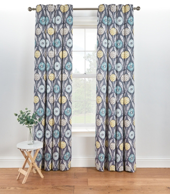 Daisy Print Eyelet Curtains Navy Home George