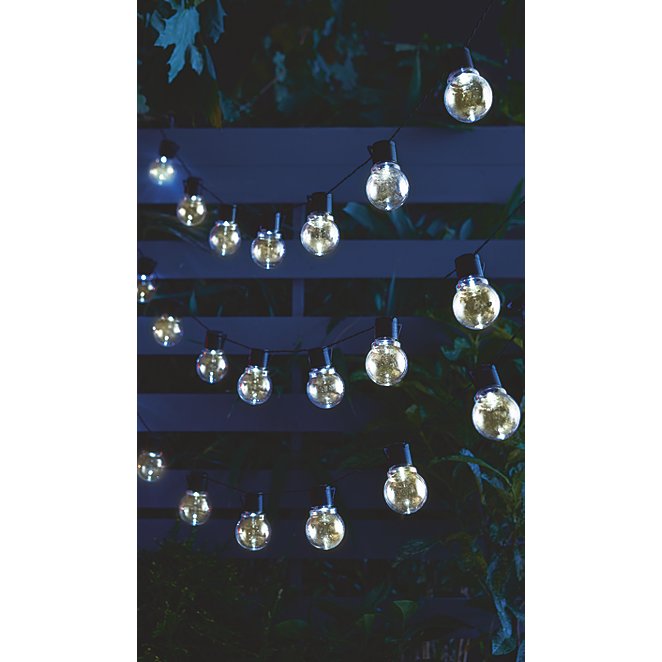 White Solar Powered Globe Party Lights 25 Bulbs Outdoor