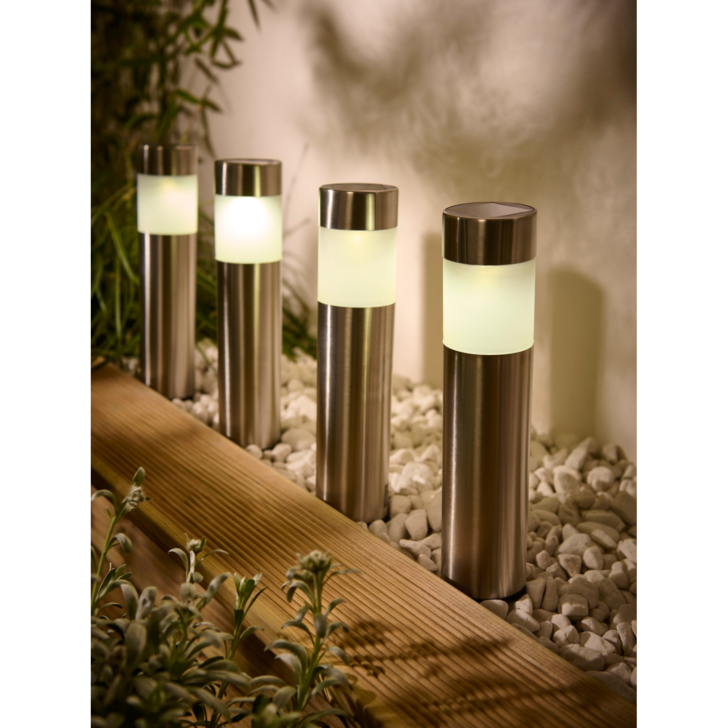 George White Solar-Powered Pillar Lights - Set Of 4