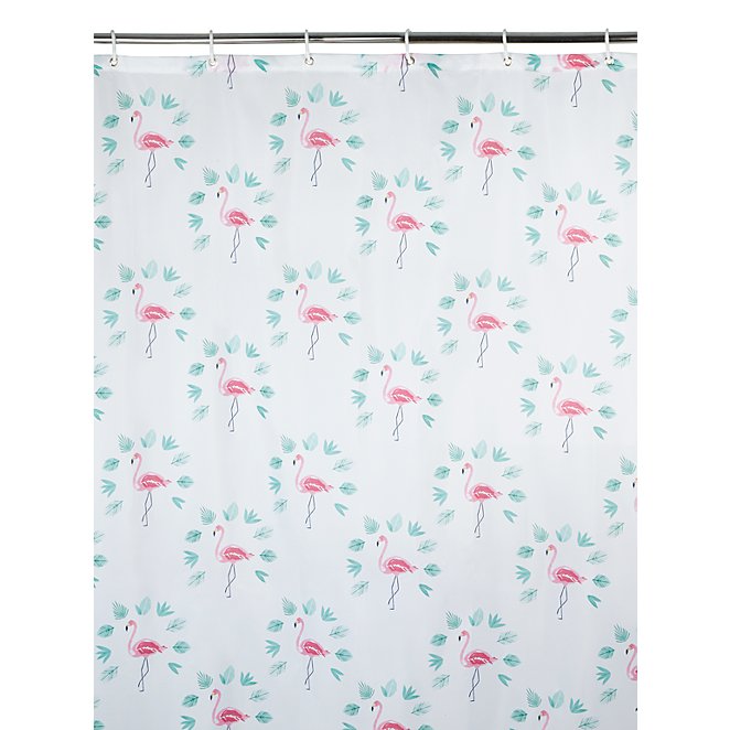 Flamingo Palm Print Shower Curtain, Flamingo Shower Curtain