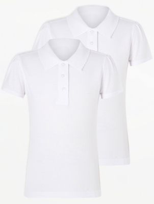 Girls White Scallop School Short Sleeve Polo Shirt 2 Pack
