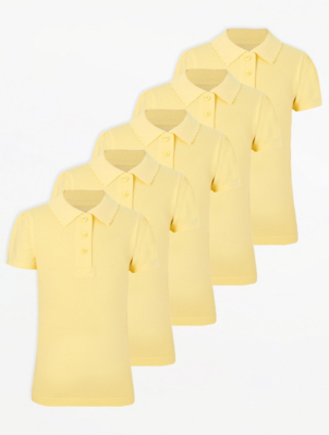 Girls Yellow Scallop School Polo Shirt 5 Pack