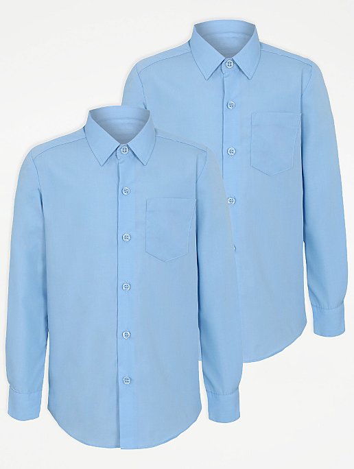 Boys Long Sleeve Shirt Twin Pack School Uniform White Sky Blue Twin Pack 