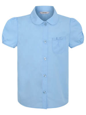 Girls Light Blue School Short Sleeve Bow Pocket Blouse | School | George