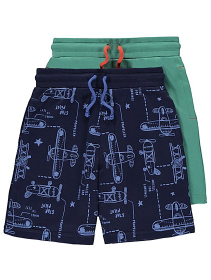2 Pack Assorted Aeroplane Jersey Shorts | Kids | George